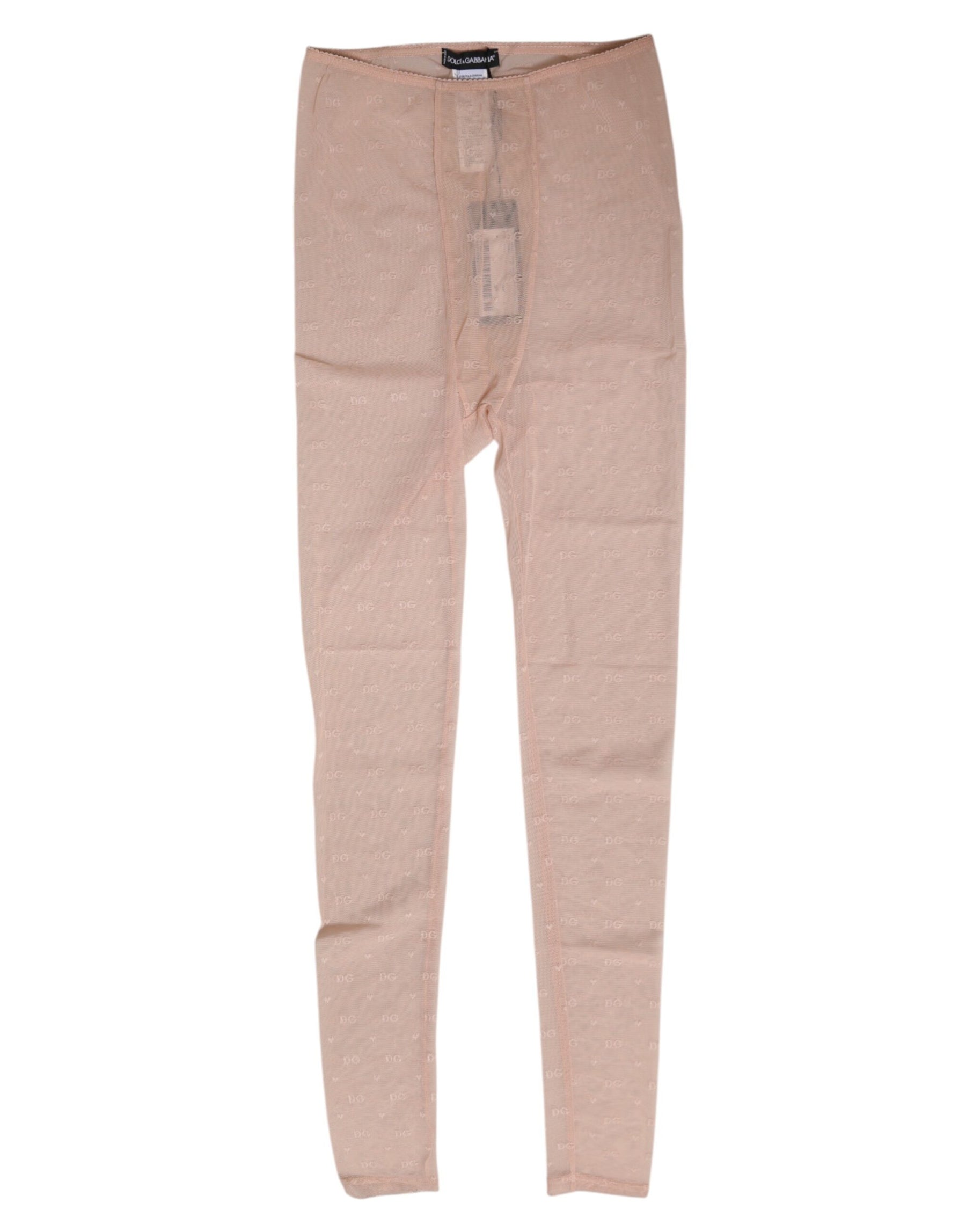 Dolce & Gabbana Beige Nylon Logo Spitze Leggings Hose Unterwäsche