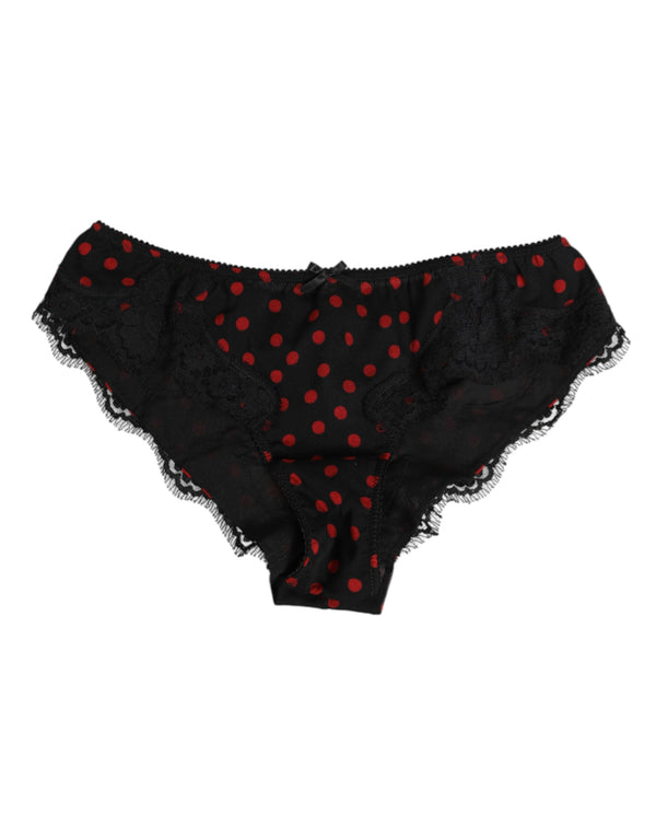 Dolce & Gabbana Schwarz gepunktete Seidenpanty mit niedriger Taille Unterwäsche