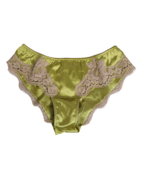 Dolce & Gabbana Grüner Seidensatin mit floralen Spitzenbesätzen Panty Unterwäsche