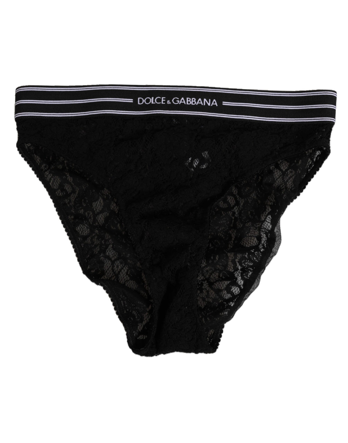 Dolce & Gabbana Schwarzer Spitzen-Slip-Slip mit Logo-Bund Unterwäsche