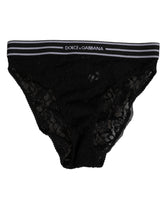 Dolce & Gabbana Schwarzer Spitzen-Slip-Slip mit Logo-Bund Unterwäsche