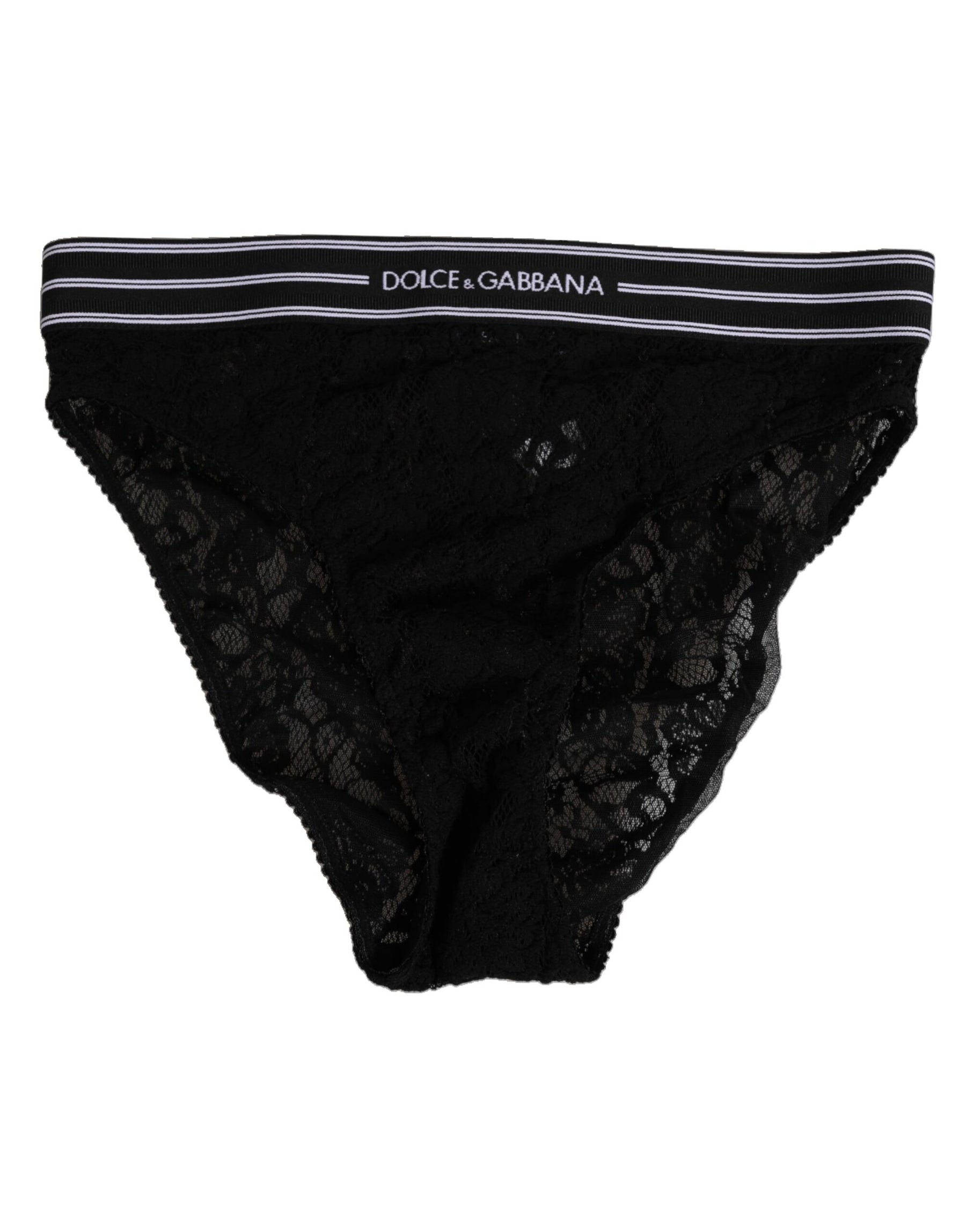 Dolce & Gabbana Schwarzer Spitzen-Slip-Slip mit Logo-Bund Unterwäsche