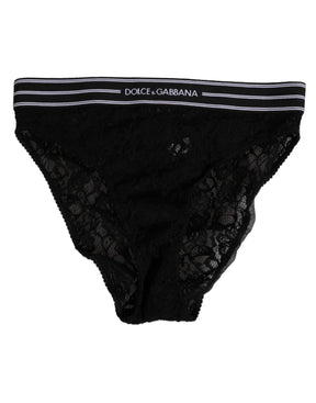Dolce & Gabbana Schwarzer Spitzen-Slip-Slip mit Logo-Bund Unterwäsche