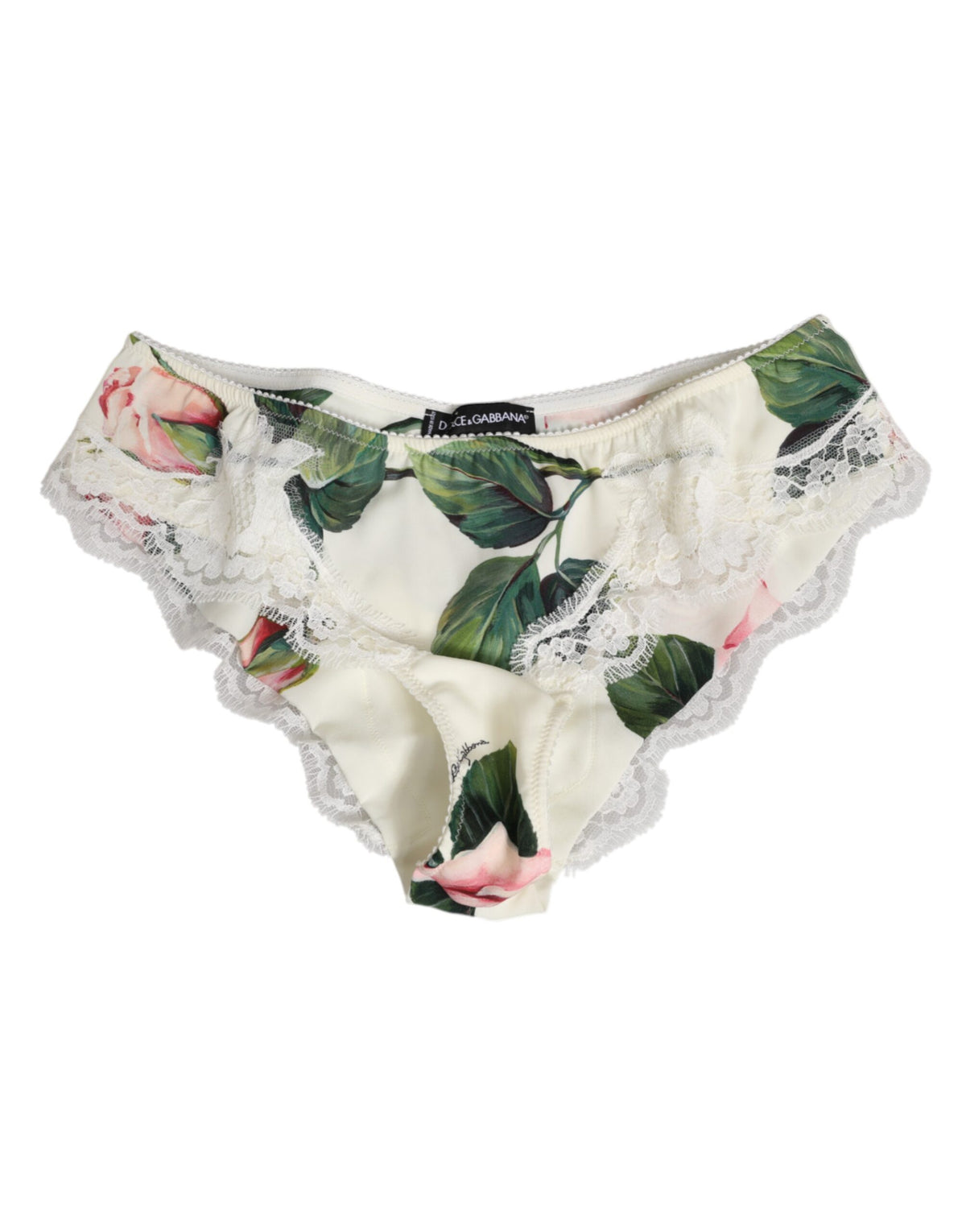 Dolce & Gabbana Weißer Seidensatin mit floraler Spitzenverzierung Slip Unterwäsche
