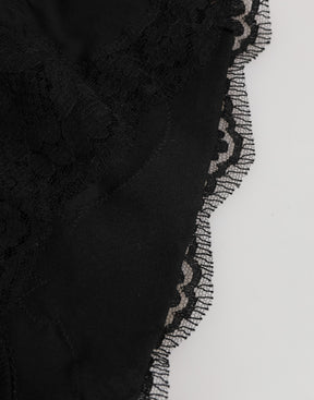 Dolce & Gabbana Schwarzer Seidensatin Floral Spitze Panty Slip Unterwäsche