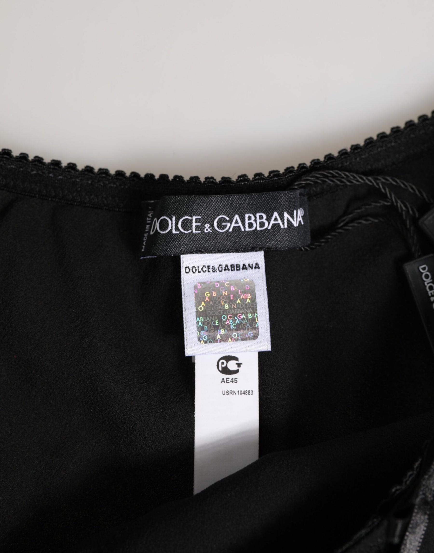 Dolce & Gabbana Schwarzer Seidensatin Floral Spitze Panty Slip Unterwäsche