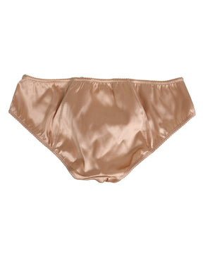 Dolce & Gabbana Nude Beige Seidensatin Stretch-Schleifenslip Unterwäsche