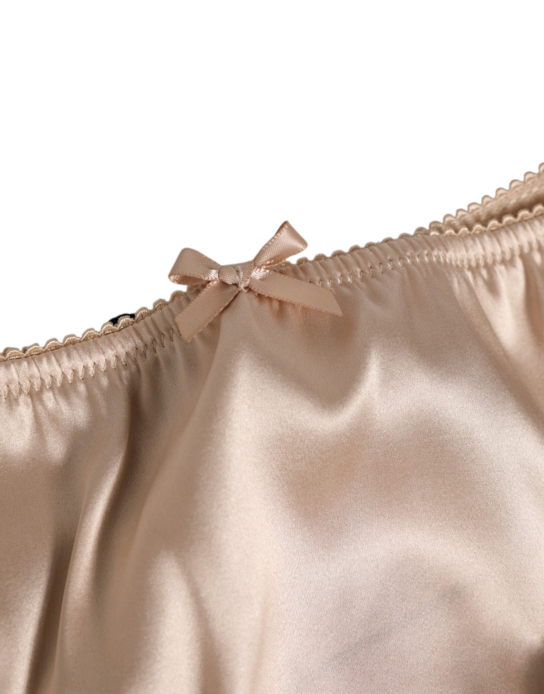 Dolce & Gabbana Beige Seidensatin Floral Spitze Panty Slip Unterwäsche