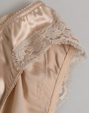 Dolce & Gabbana Beige Seidensatin Floral Spitze Panty Slip Unterwäsche