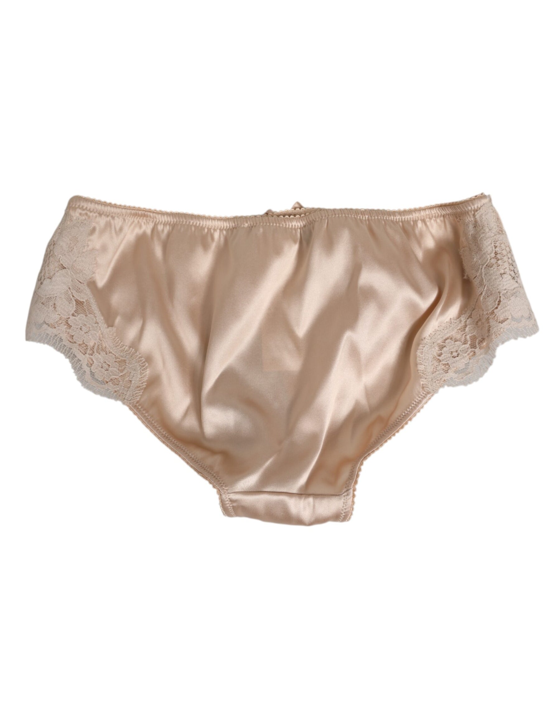 Dolce & Gabbana Beige Seidensatin Floral Spitze Panty Slip Unterwäsche
