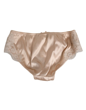 Dolce & Gabbana Beige Seidensatin Floral Spitze Panty Slip Unterwäsche