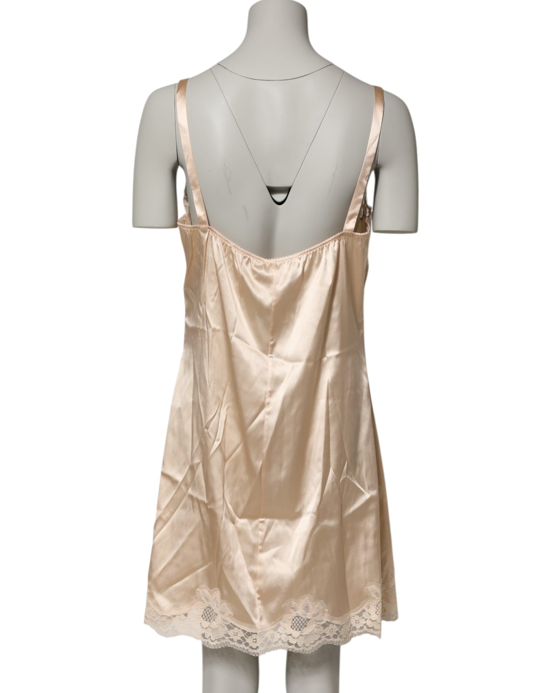 Dolce & Gabbana Nude Chemise Lingerie Seidenmischung Spitzenbesatz Kleid