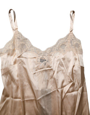 Dolce & Gabbana Nude Chemise Lingerie Seidenmischung Spitzenbesatz Kleid