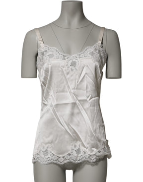 Dolce & Gabbana Off White Floral Lace Tank Lingerie Top Unterwäsche