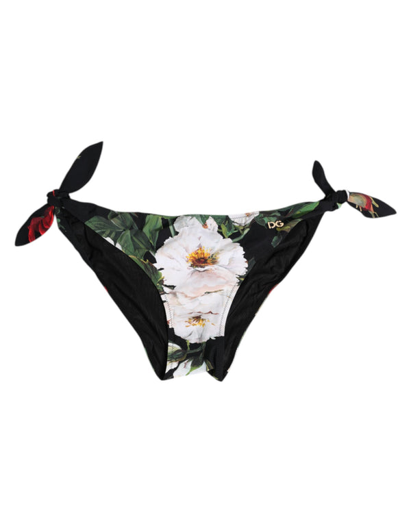 Dolce & Gabbana Schwarzes Bikini-Unterteil mit Blumenmuster und seitlicher Bindung Badebekleidung