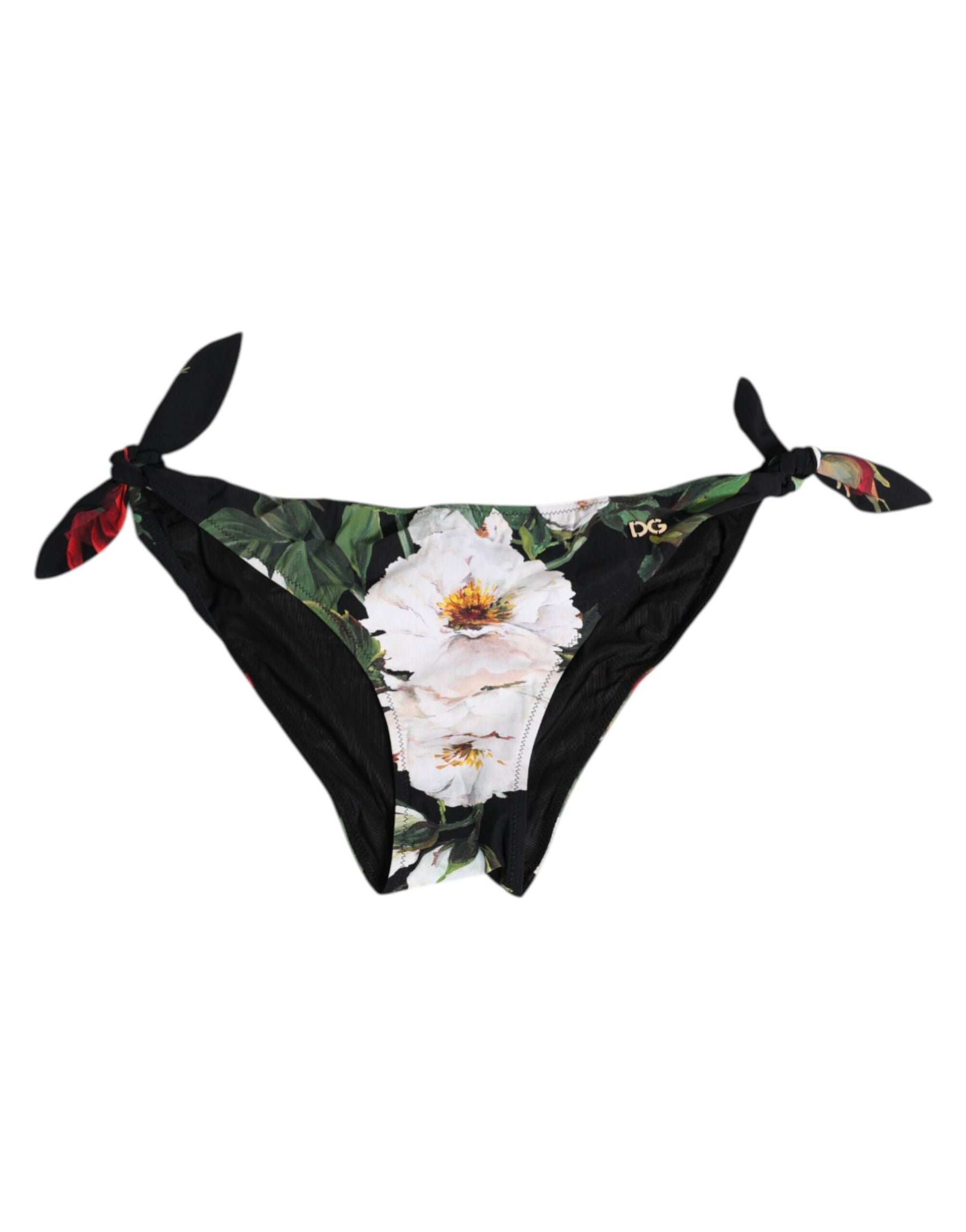 Dolce & Gabbana Schwarzes Bikini-Unterteil mit Blumenmuster und seitlicher Bindung Badebekleidung