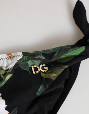 Dolce & Gabbana Schwarzes Bikini-Unterteil mit Blumenmuster und seitlicher Bindung Badebekleidung