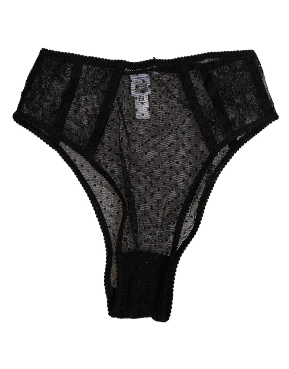 Dolce & Gabbana Schwarze Spitze Polka Dot Mesh High Waist Unterwäsche