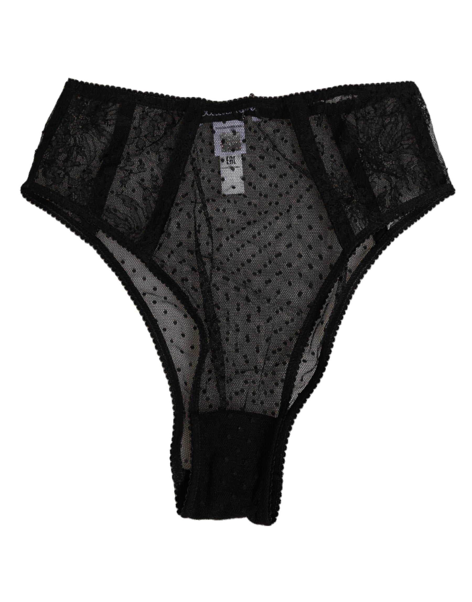 Dolce & Gabbana Schwarze Spitze Polka Dot Mesh High Waist Unterwäsche
