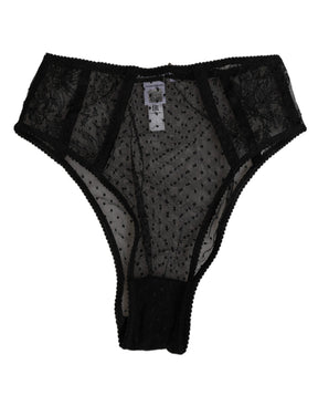 Dolce & Gabbana Schwarze Spitze Polka Dot Mesh High Waist Unterwäsche