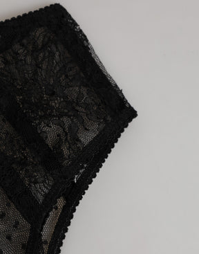 Dolce & Gabbana Schwarze Spitze Polka Dot Mesh High Waist Unterwäsche