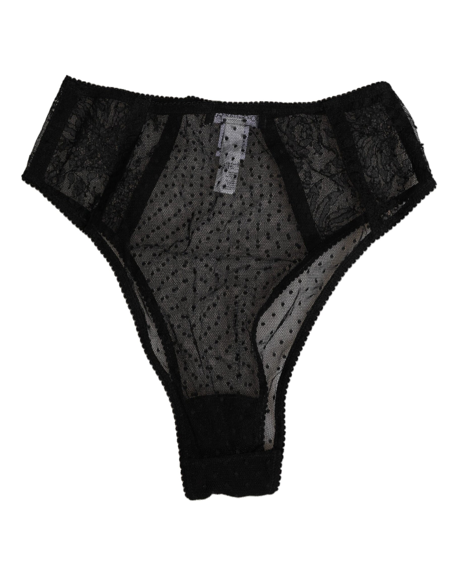Dolce & Gabbana Schwarze Spitze Polka Dot Mesh High Waist Unterwäsche
