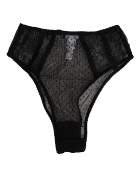 Dolce & Gabbana Schwarze Spitze Polka Dot Mesh High Waist Unterwäsche