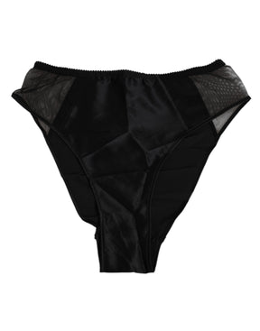 Dolce & Gabbana Schwarze Seiden-Stretch-Höschen mit hoher Taille Unterwäsche