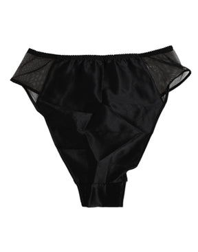 Dolce & Gabbana Schwarze Seiden-Stretch-Höschen mit hoher Taille Unterwäsche