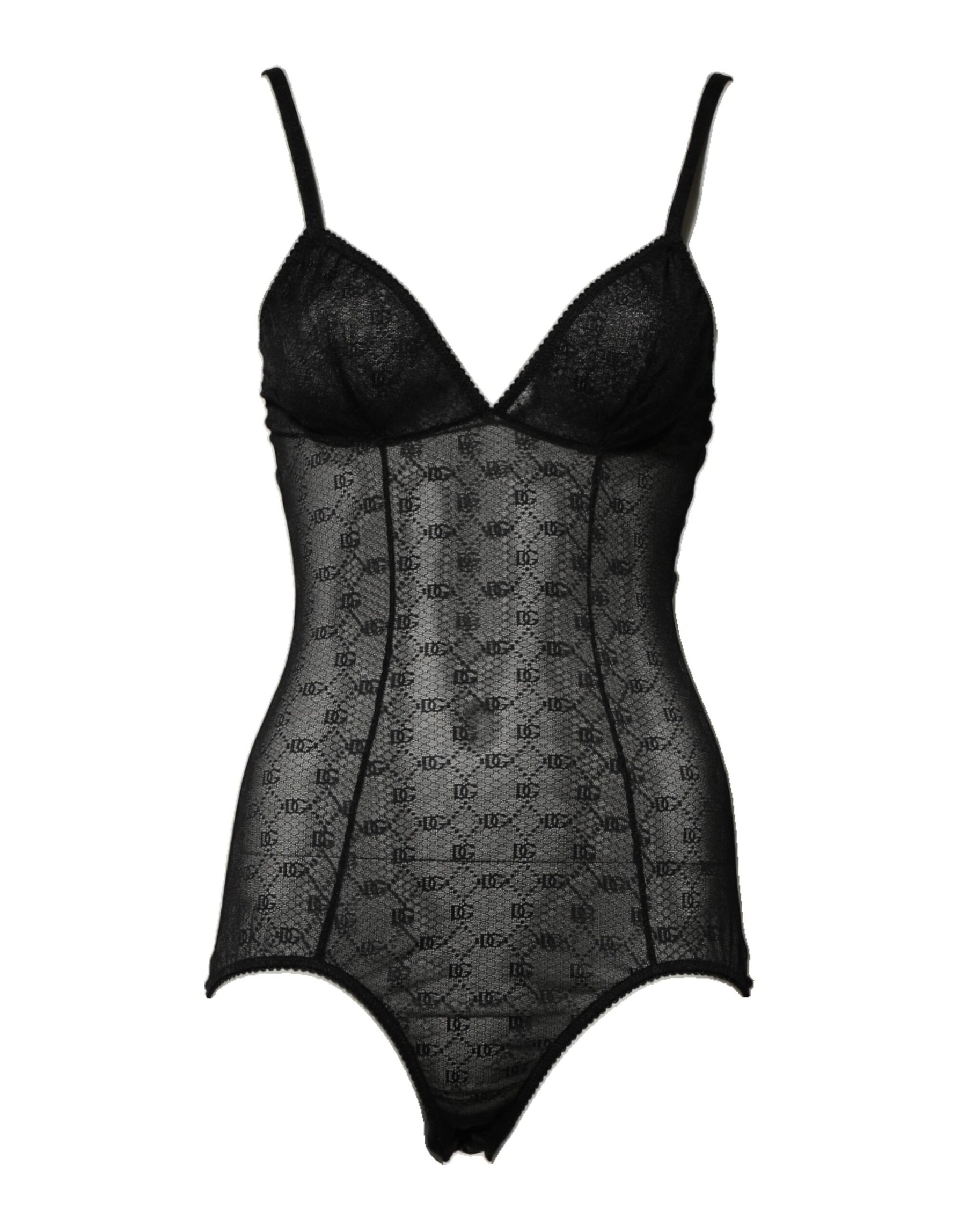 Dolce & Gabbana Schwarzer Nylon-Stretch-Bodysuit Dessous Unterwäsche