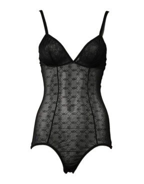 Dolce & Gabbana Schwarzer Nylon-Stretch-Bodysuit Dessous Unterwäsche