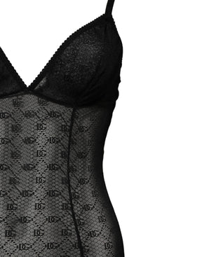 Dolce & Gabbana Schwarzer Nylon-Stretch-Bodysuit Dessous Unterwäsche