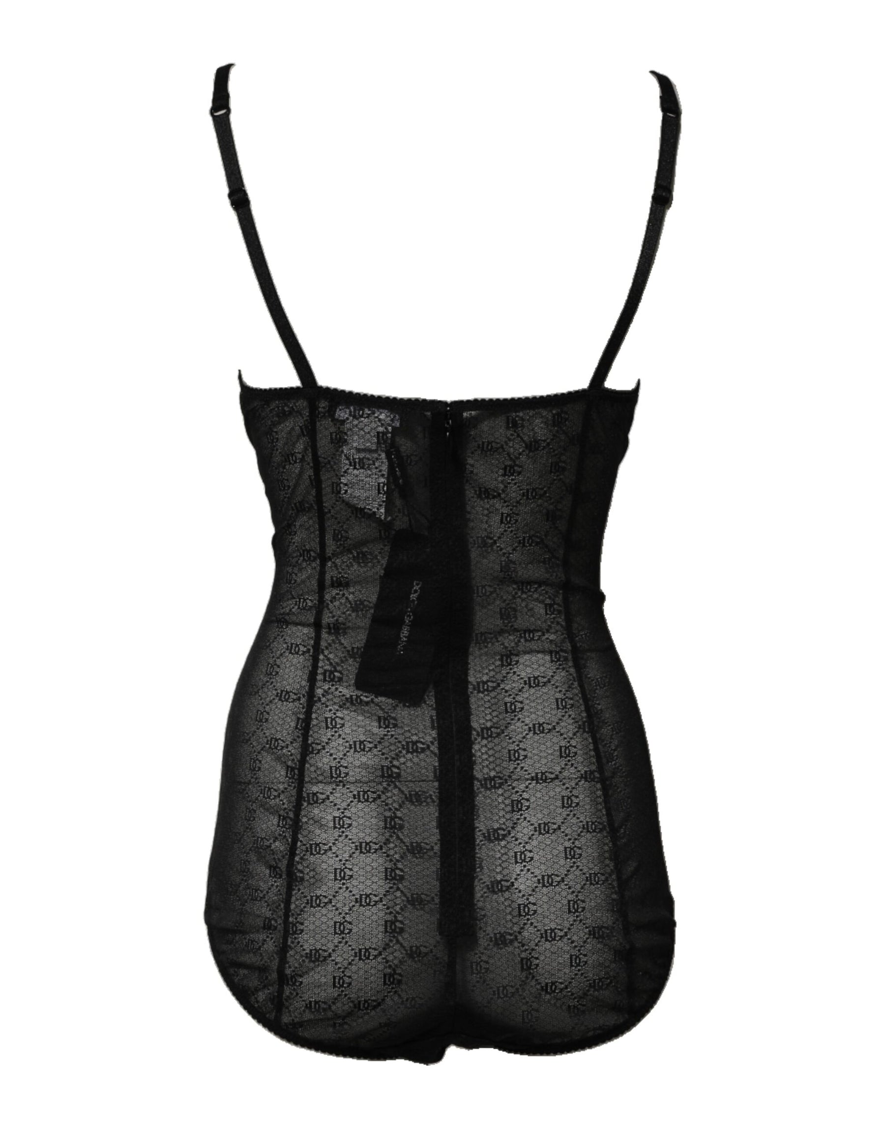 Dolce & Gabbana Schwarzer Nylon-Stretch-Bodysuit Dessous Unterwäsche