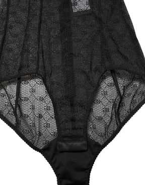 Dolce & Gabbana Schwarzer Nylon-Stretch-Bodysuit Dessous Unterwäsche