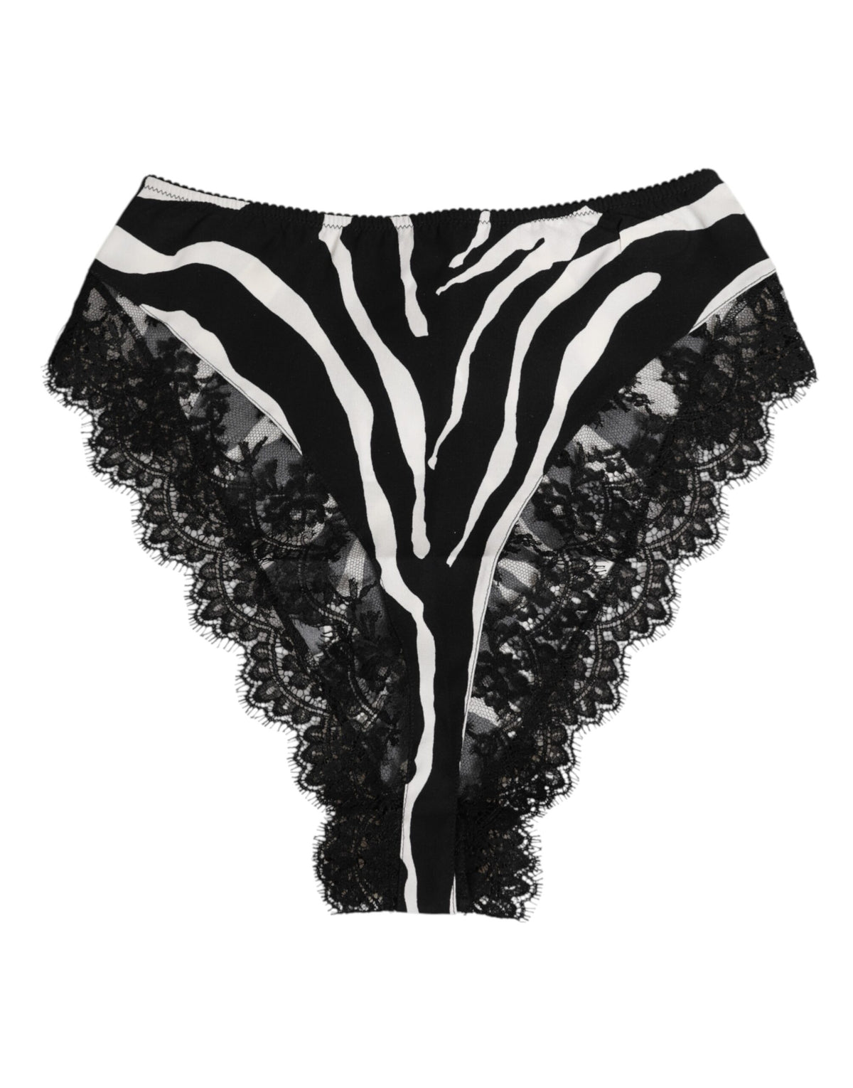 Dolce & Gabbana Schwarze Seiden-Zebra-Druck-Spitzenunterwäsche mit hoher Taille