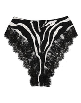 Dolce & Gabbana Schwarze Seiden-Zebra-Druck-Spitzenunterwäsche mit hoher Taille