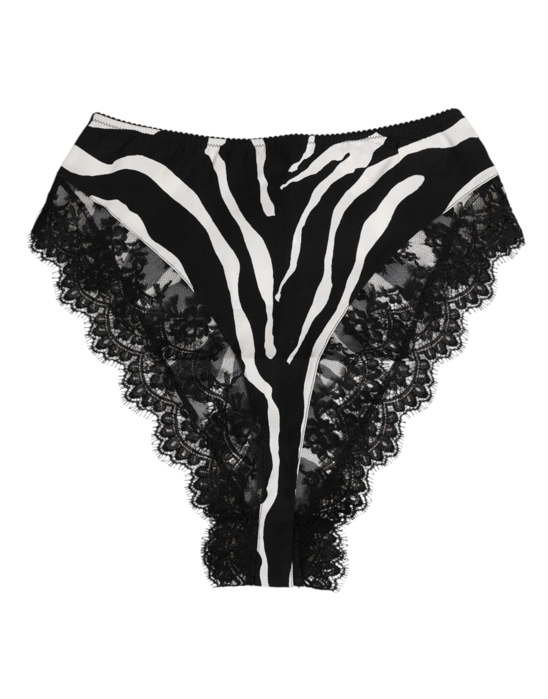 Dolce & Gabbana Schwarze Seiden-Zebra-Druck-Spitzenunterwäsche mit hoher Taille