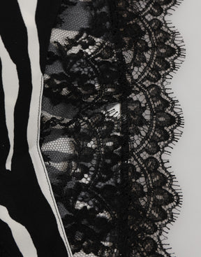Dolce & Gabbana Schwarze Seiden-Zebra-Druck-Spitzenunterwäsche mit hoher Taille