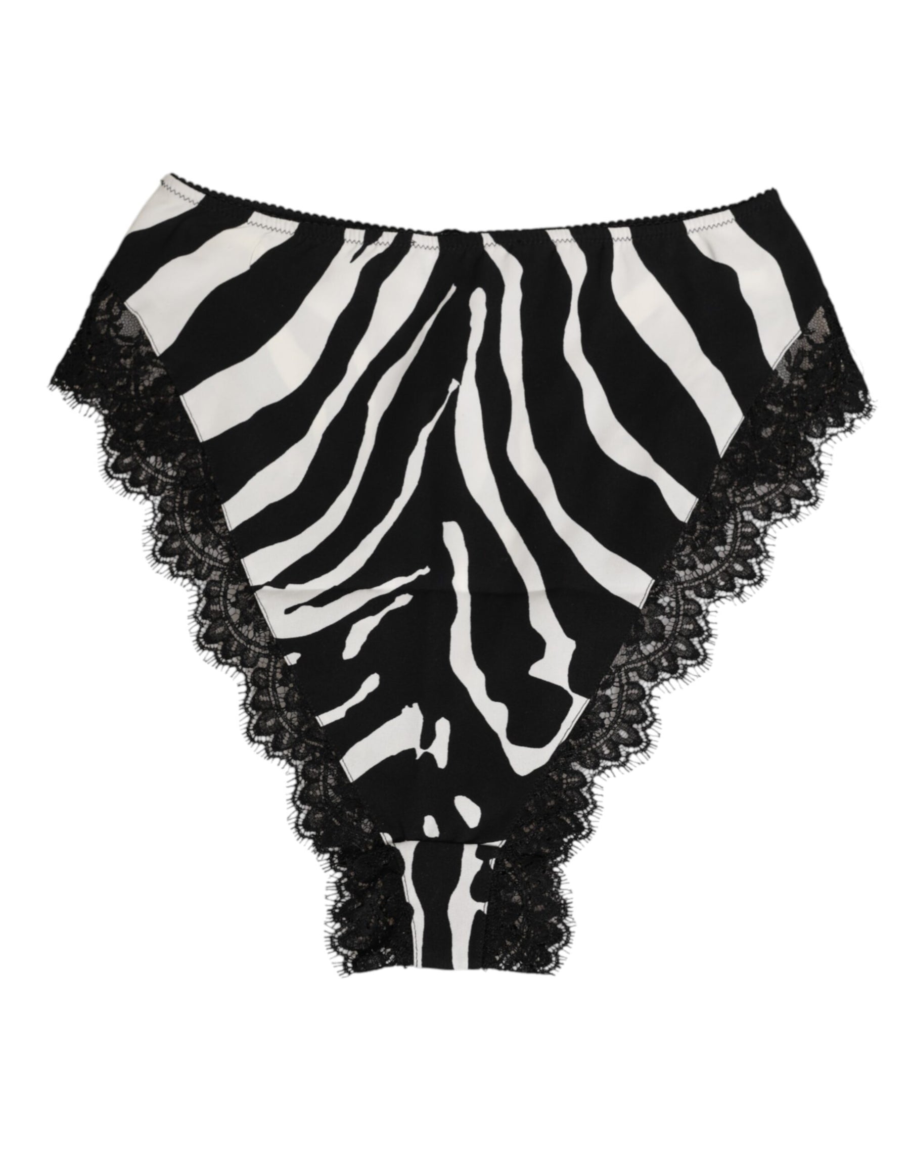Dolce & Gabbana Schwarze Seiden-Zebra-Druck-Spitzenunterwäsche mit hoher Taille