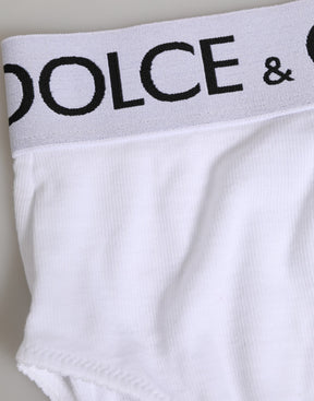 Dolce & Gabbana Weiße Baumwoll-Stretch-Panty mit hoher Taille Unterwäsche