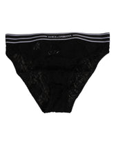 Dolce & Gabbana Schwarzer Spitzen-Slip-Slip mit Logo-Bund Unterwäsche