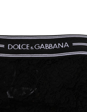 Dolce & Gabbana Schwarzer Spitzen-Slip-Slip mit Logo-Bund Unterwäsche
