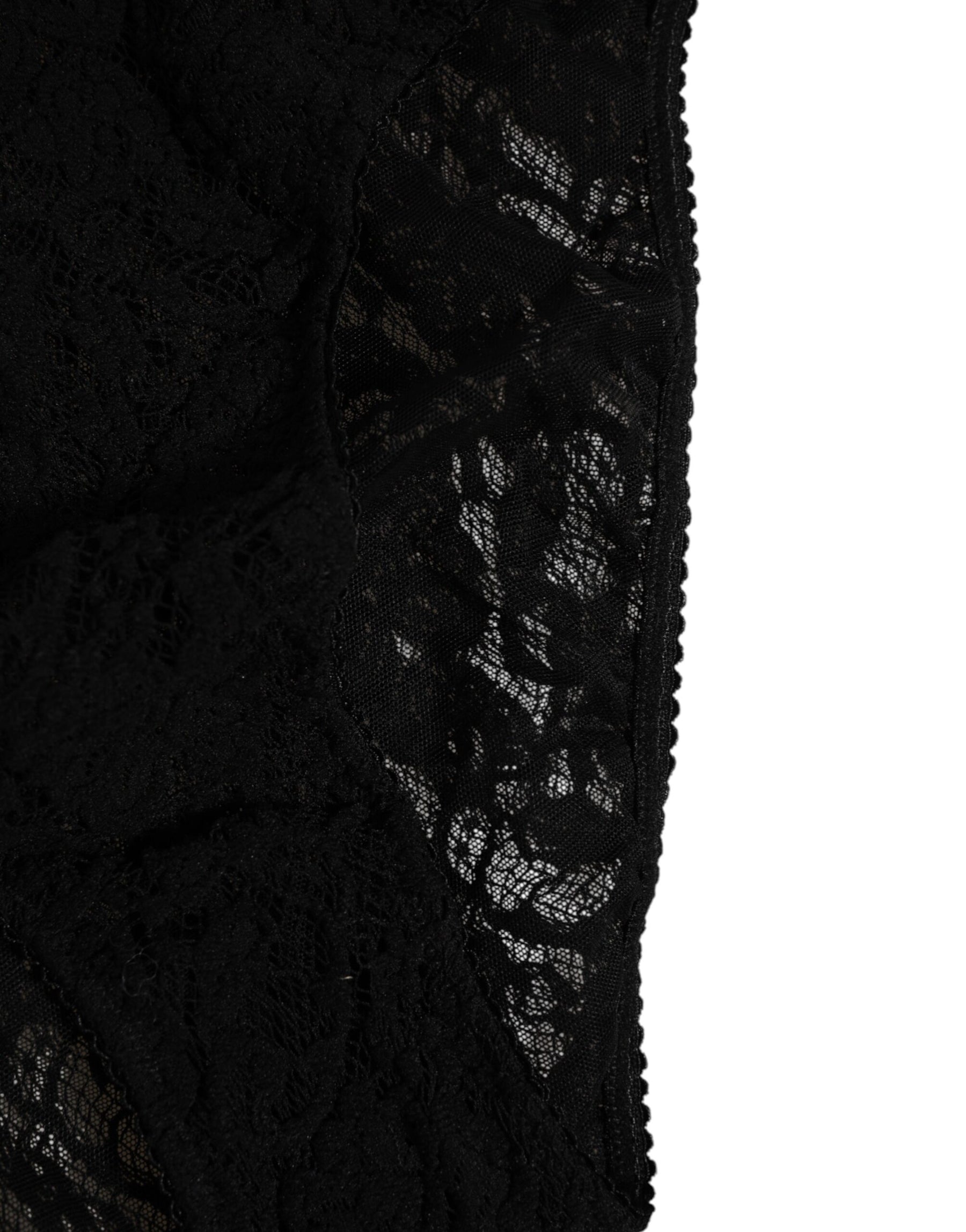Dolce & Gabbana Schwarzer Spitzen-Slip-Slip mit Logo-Bund Unterwäsche