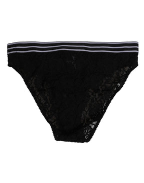 Dolce & Gabbana Schwarzer Spitzen-Slip-Slip mit Logo-Bund Unterwäsche