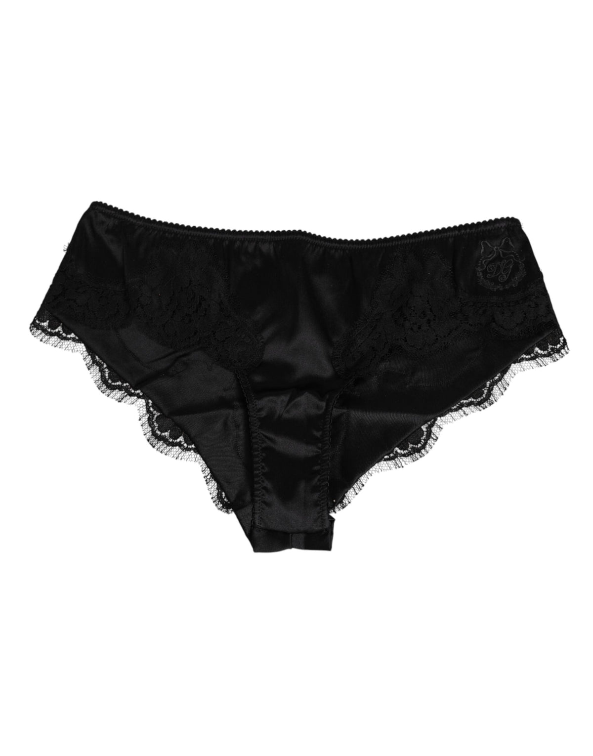 Dolce & Gabbana Schwarzer Seidensatin Floral Spitze Panty Slip Unterwäsche