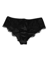 Dolce & Gabbana Schwarzer Seidensatin Floral Spitze Panty Slip Unterwäsche