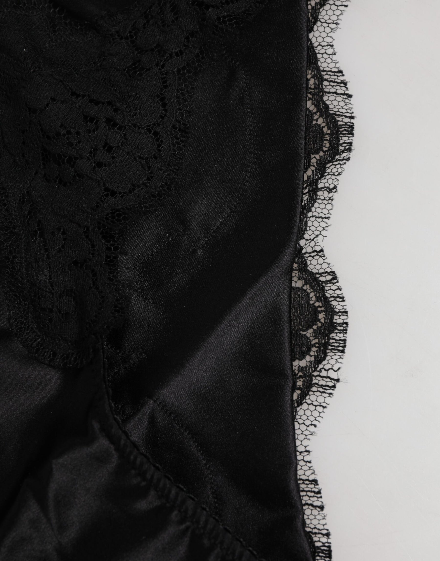 Dolce & Gabbana Schwarzer Seidensatin Floral Spitze Panty Slip Unterwäsche