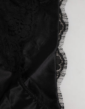 Dolce & Gabbana Schwarzer Seidensatin Floral Spitze Panty Slip Unterwäsche