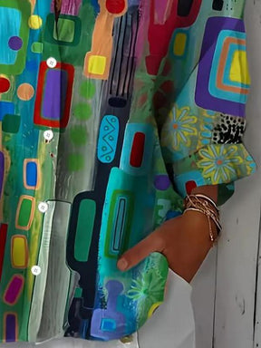 Buntes Winter Blusenshirt mit Kunstprint und langen Ärmeln