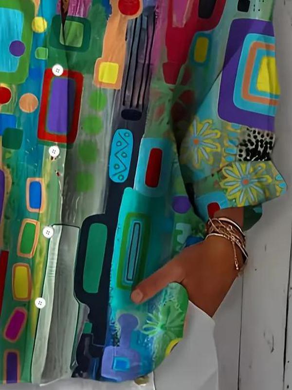 Buntes Winter Blusenshirt mit Kunstprint und langen Ärmeln